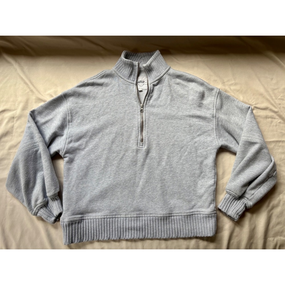 Aerie Womens XS Quarter Zip Sweatshirt Light Gray Ribbed Hem Pullover Mock Neck